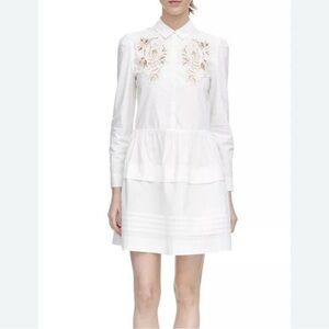 Rebecca Taylor Long Sleeve Lace Poplin Tiered Cotton ShirtDress size 4 $395 MSRP